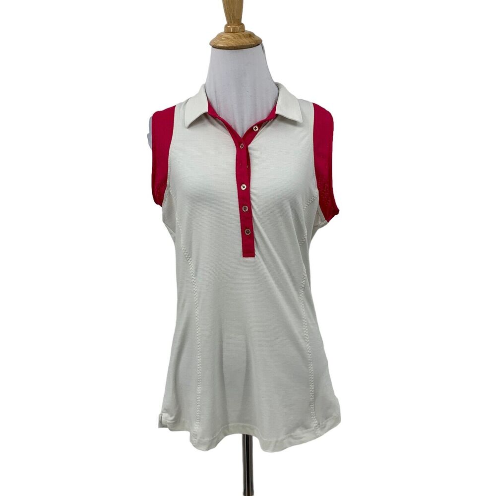 Sunice Athletic Top Womens M White Pomegranate X Static Polo Shirt Short Sleeve